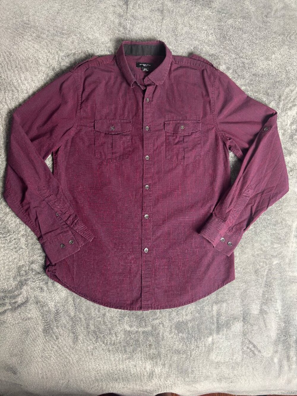 Attention Mens M Burgundy Shirt Y2K Indie Sleaze Grunge Military Alt Button Up
